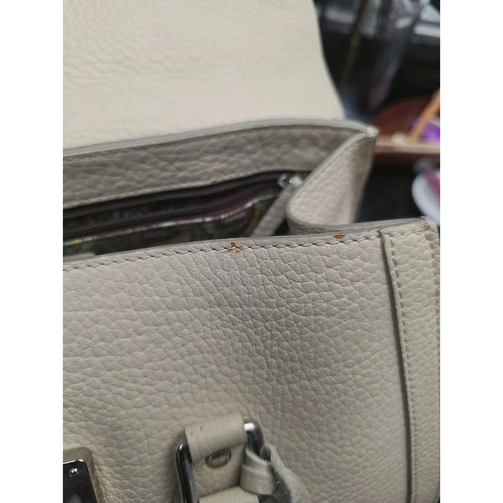 Dooney & Bourke Large Flap Satchel Cream Pebbled Leather Silver Lock Top Handle